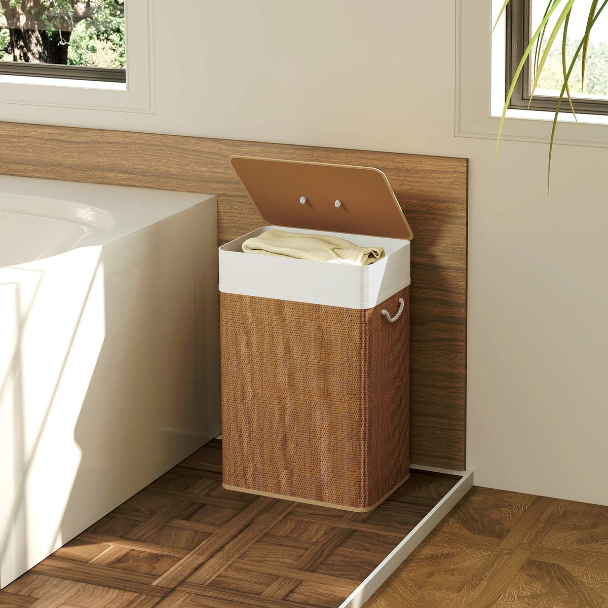 72L Bamboo Laundry Hamper with Lid and Rope Handles
