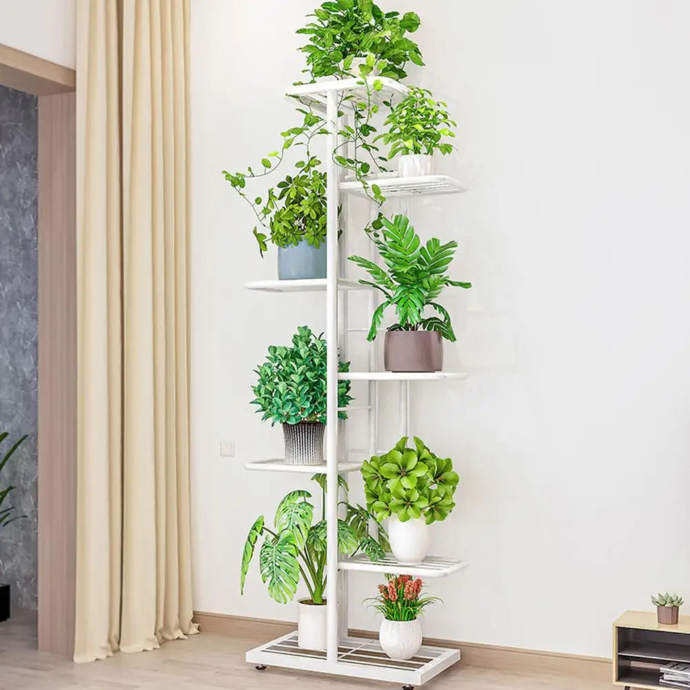 8 Tier Metal Plant Stand 141cm Tall Corner Display Rack Anti Rust for Indoor Outdoor Balcony Patio White