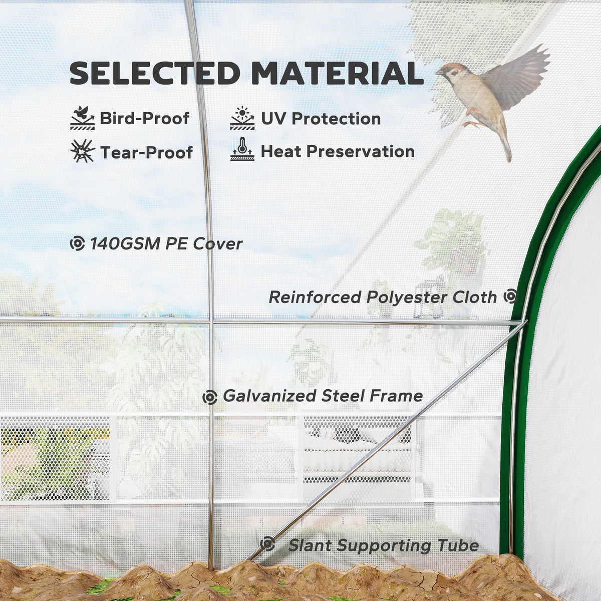 6 x 3 m Walk-in Polytunnel Greenhouse, Zipped Doors, 8 Mesh Windows, Tunnel Warm House Tent with PE Cover
