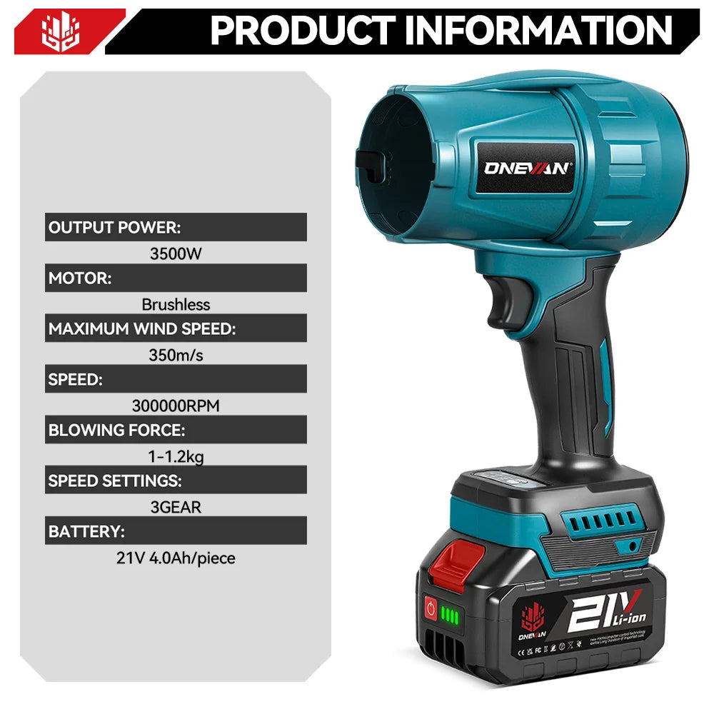 Cordless Brushless Turbo Blower for Makita 18V Batteries, 4 Nozzles