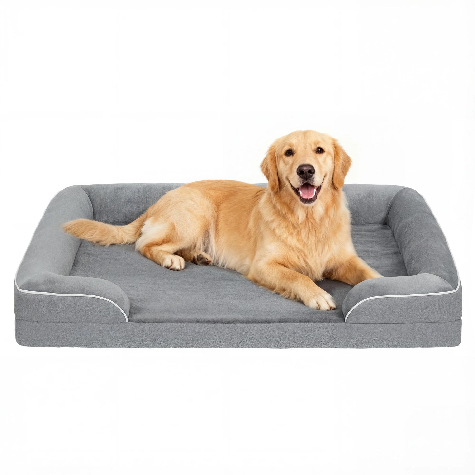 Dog Sofa Bed with Cooling Gel Memory Foam Three Sided Bolster Washable Cover and Non-Slip Bottom for Large Dogs