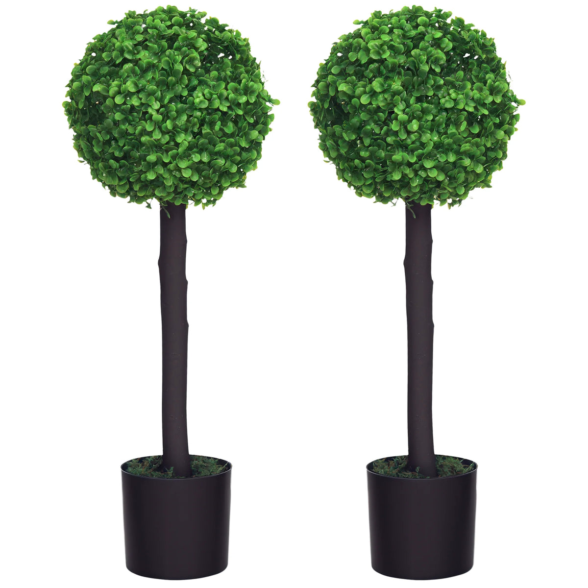 Set of 2 Artificial Boxwood Ball Trees with Pots, 60cm