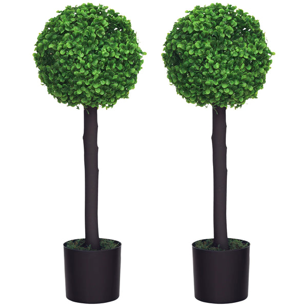 Set of 2 Artificial Boxwood Ball Trees with Pots, 60cm