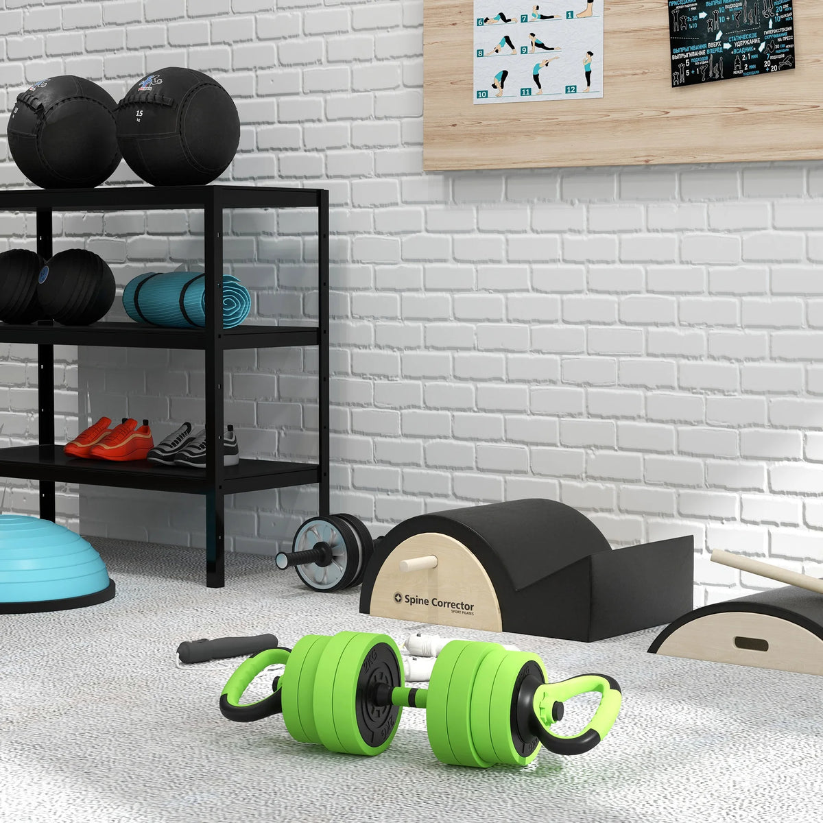 4-in-1 Adjustable Dumbbell Set, 20kg Barbell, Kettlebell and Push-Up Stand