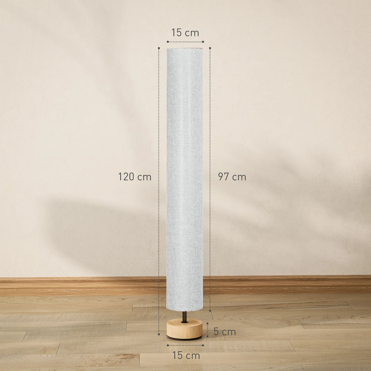 120cm Column Floor Lamp with Fabric Shade and Foot Switch, Grey