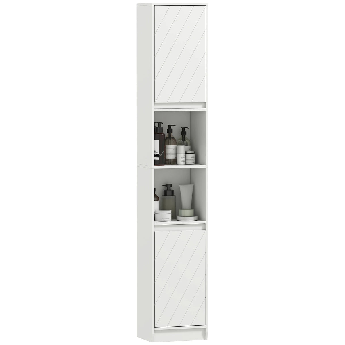 170cm Slim Freestanding Bathroom Cabinet with Adjustable Shelves, White
