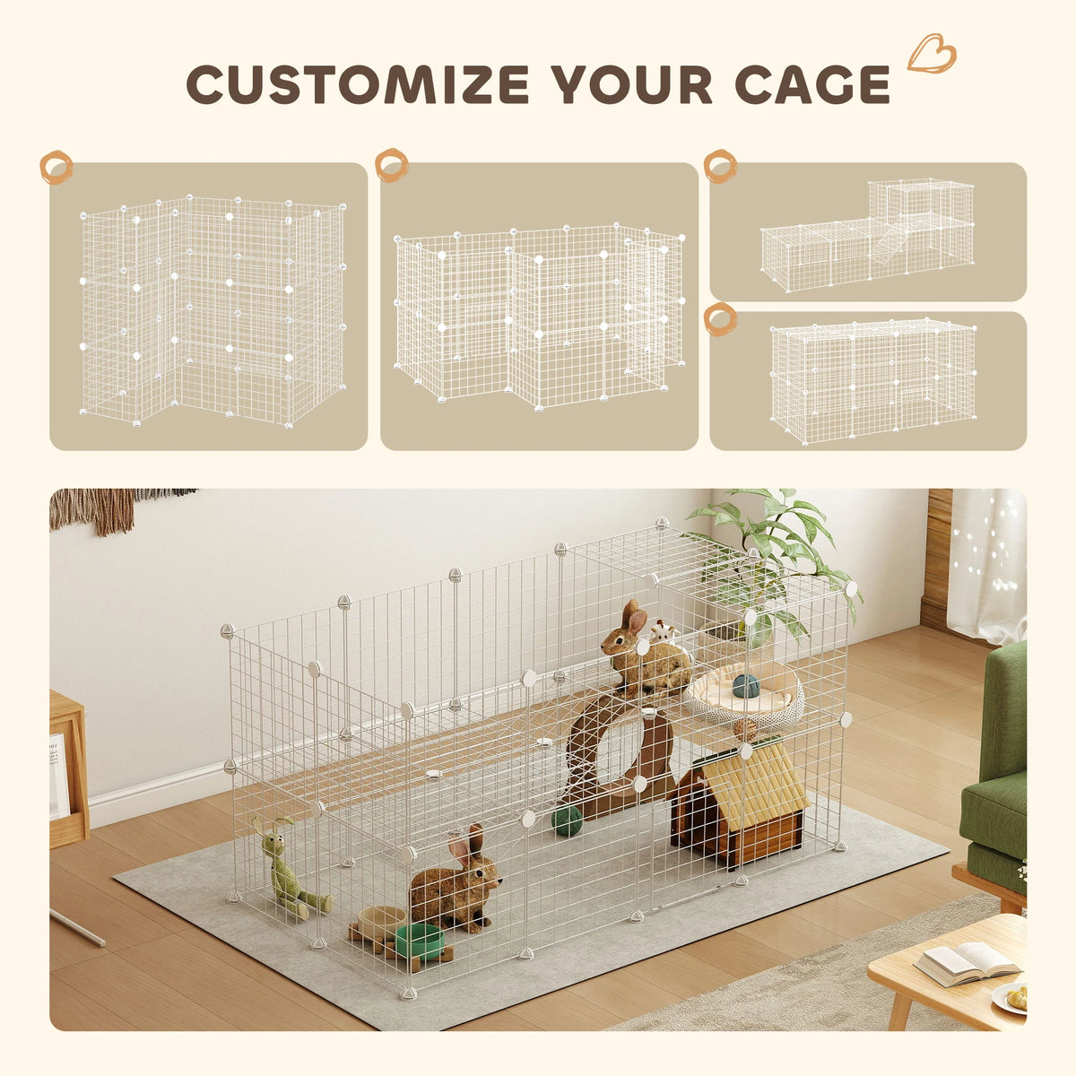 DIY Pet Playpen, 36 Panel Cage for Rabbit, Chinchilla, Hedgehog - White