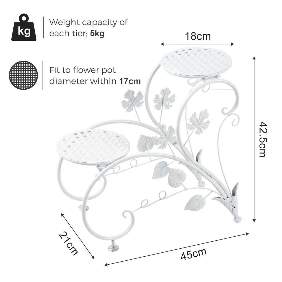 4 Tier Rustproof Metal Plant Stand 45x21x42.5cm White Black 5kg per Tier for Garden Balcony Office
