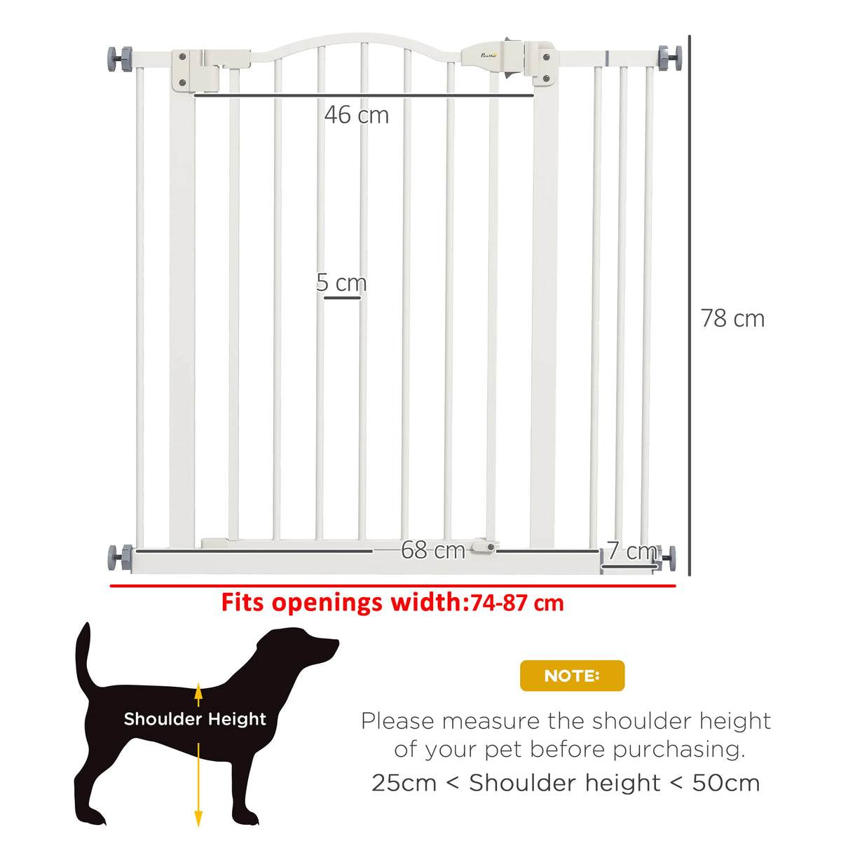 Adjustable Metal Pet Gate Safety Barrier with Auto-Close Door, White