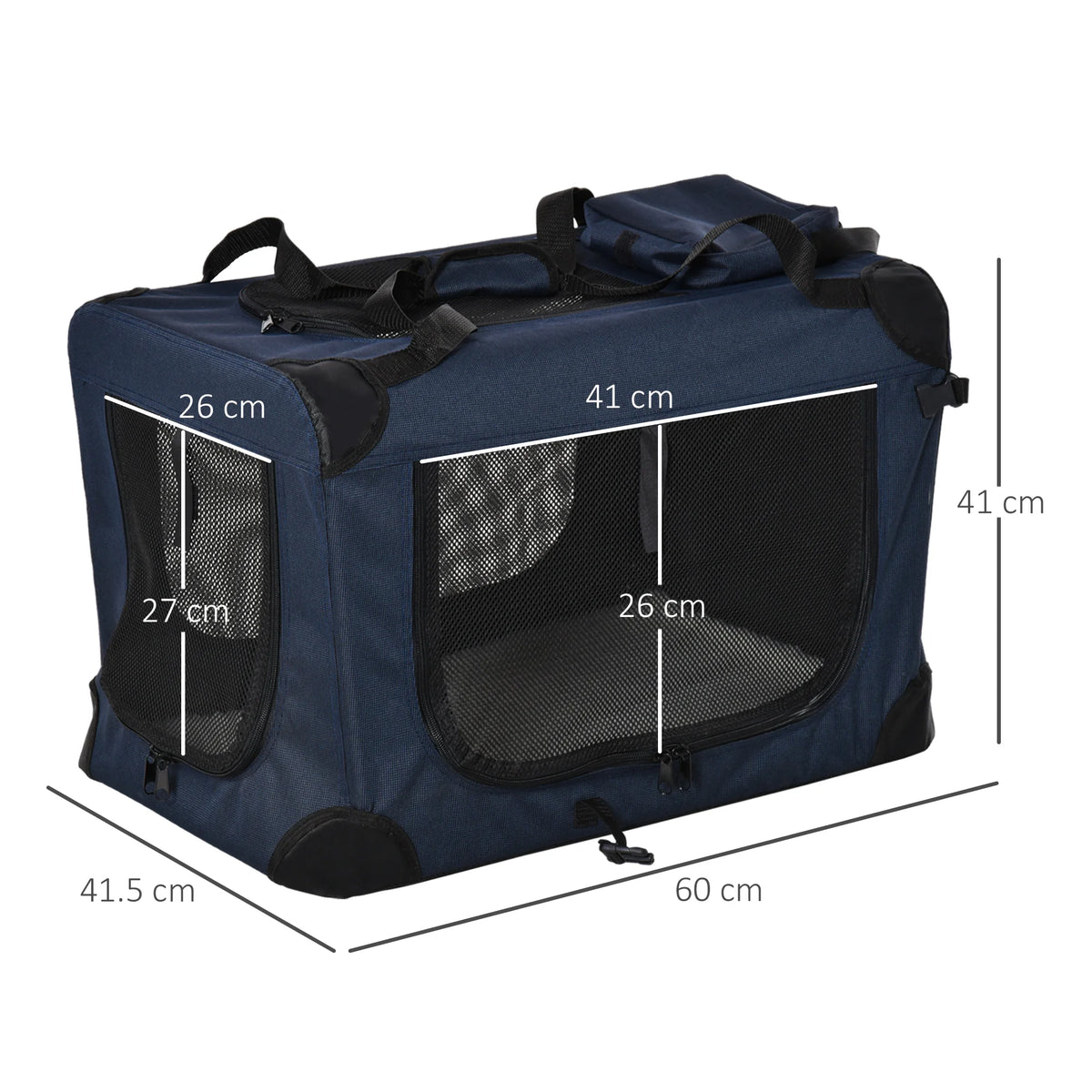 Folding Pet Carrier Bag House with Cushion, Storage Pockets - Grey