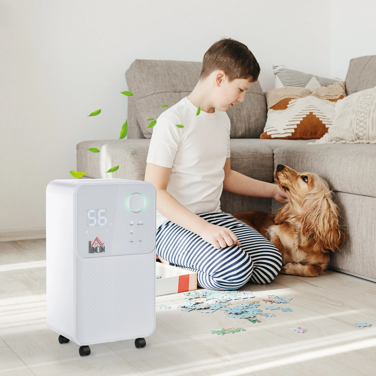 12L/Day Portable Dehumidifier with 2L Tank, Quiet 38dB Operation, White