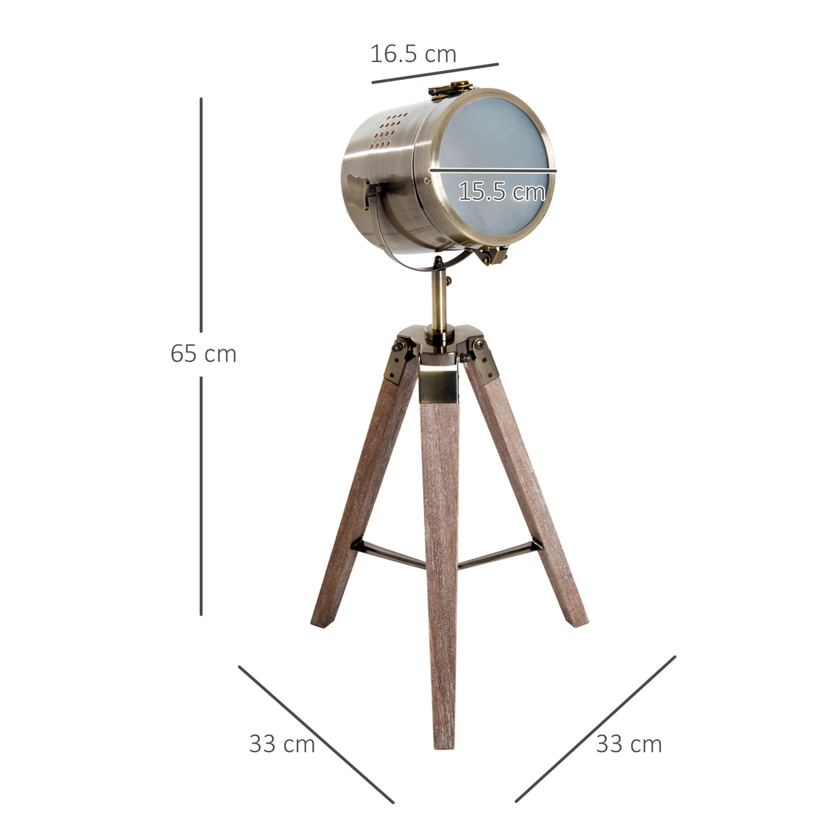 Vintage Tripod Table Desk Lamp Bedside Light Spotlight Copper Finish Wooden Base
