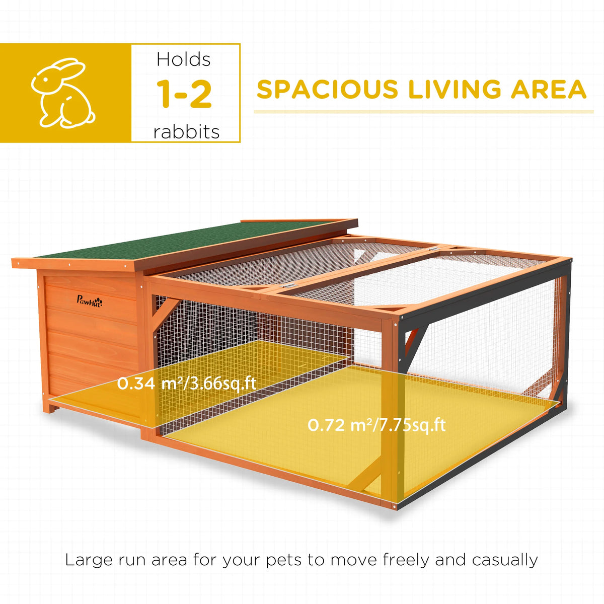 Rabbit Hutch with Run and Openable Roof Fir Wood Guinea Pig House Tight Wire Spacing Off Ground