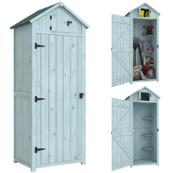 Wooden Garden Tool Shed with 3 Shelves, Blue