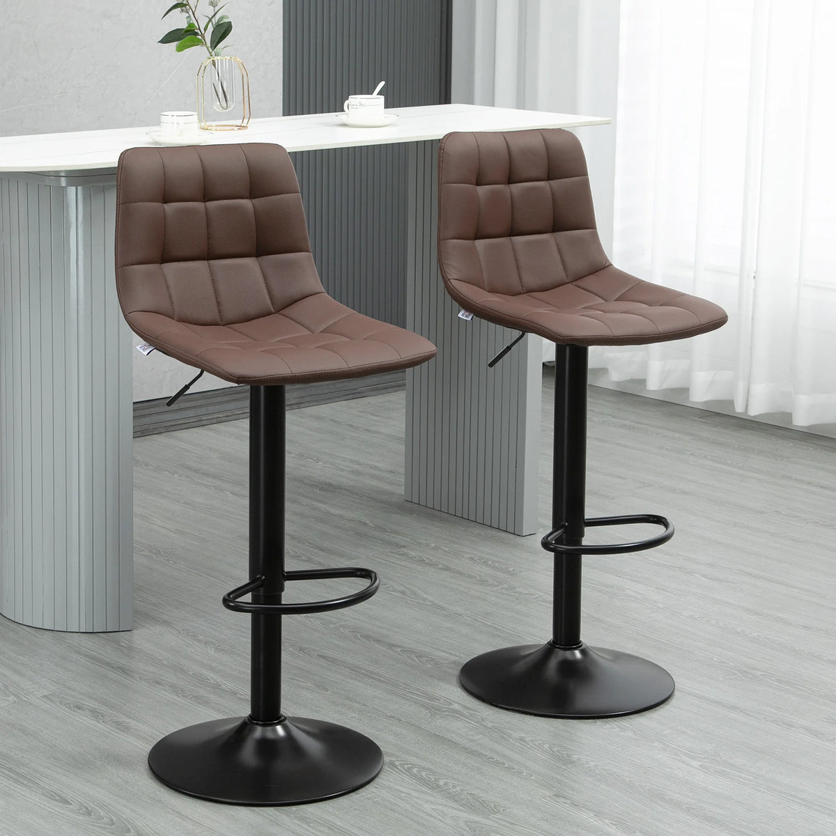 Adjustable Counter Bar Stools Set of 2 with Footrest, Brown