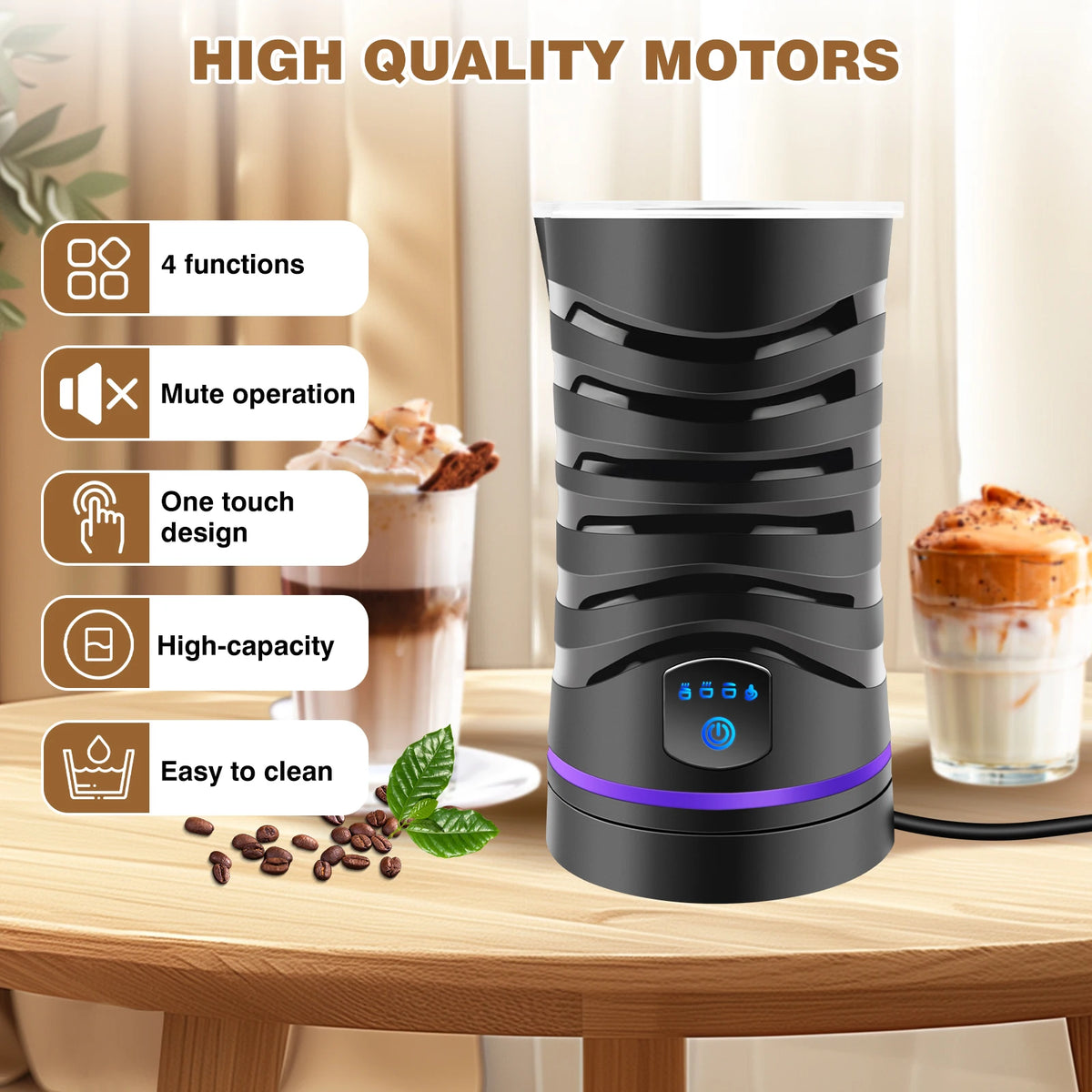 4-in-1 Electric Milk Frother & Steamer | 400W 600ml Hot & Cold Foam Maker for Coffee & Hot Chocolate