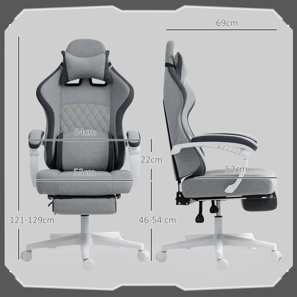 Velvet Reclining Office Chair with Footrest and Headrest, Adjustable Height Desk Chair, Grey