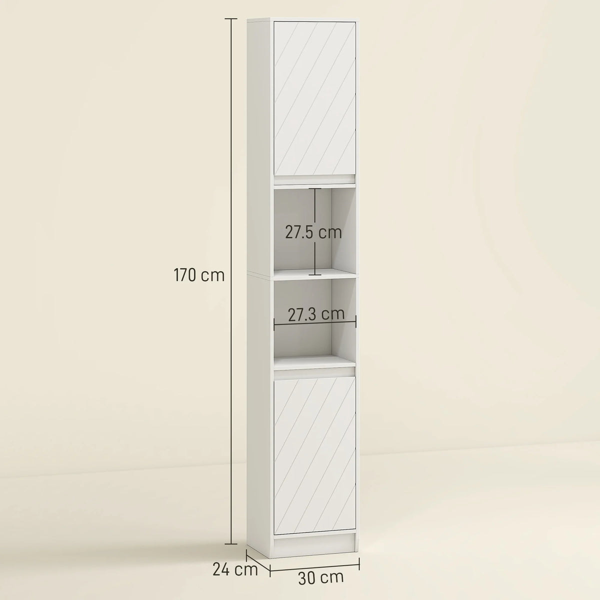 170cm Slim Freestanding Bathroom Cabinet with Adjustable Shelves, White