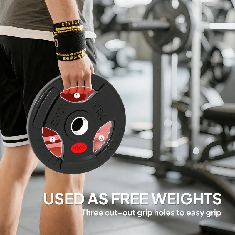 Olympic Weight Plates 2 x 10kg with Tri Grip Handles 5cm Holes Steel 32x32x4.5cm Home Gym Black