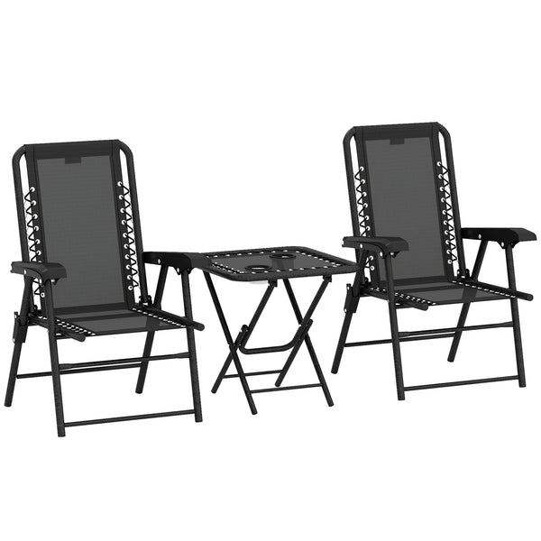 3 Piece Garden Bistro Set, Folding Table and Chairs with Cup Holders, Dark Grey