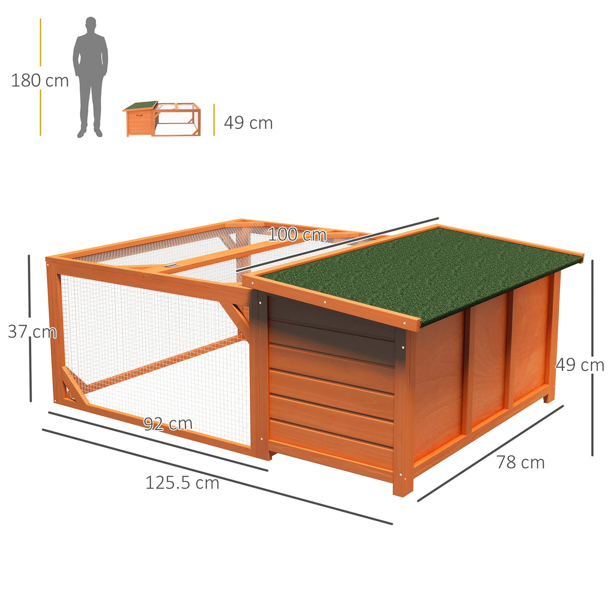 Rabbit Hutch with Run and Openable Roof Fir Wood Guinea Pig House Tight Wire Spacing Off Ground
