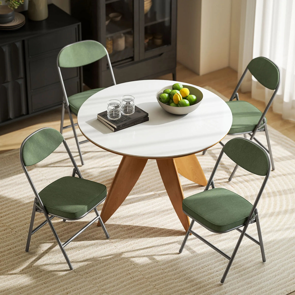 Folding Chairs Set of 4 with Cushioned Seat, Steel Frame, Green