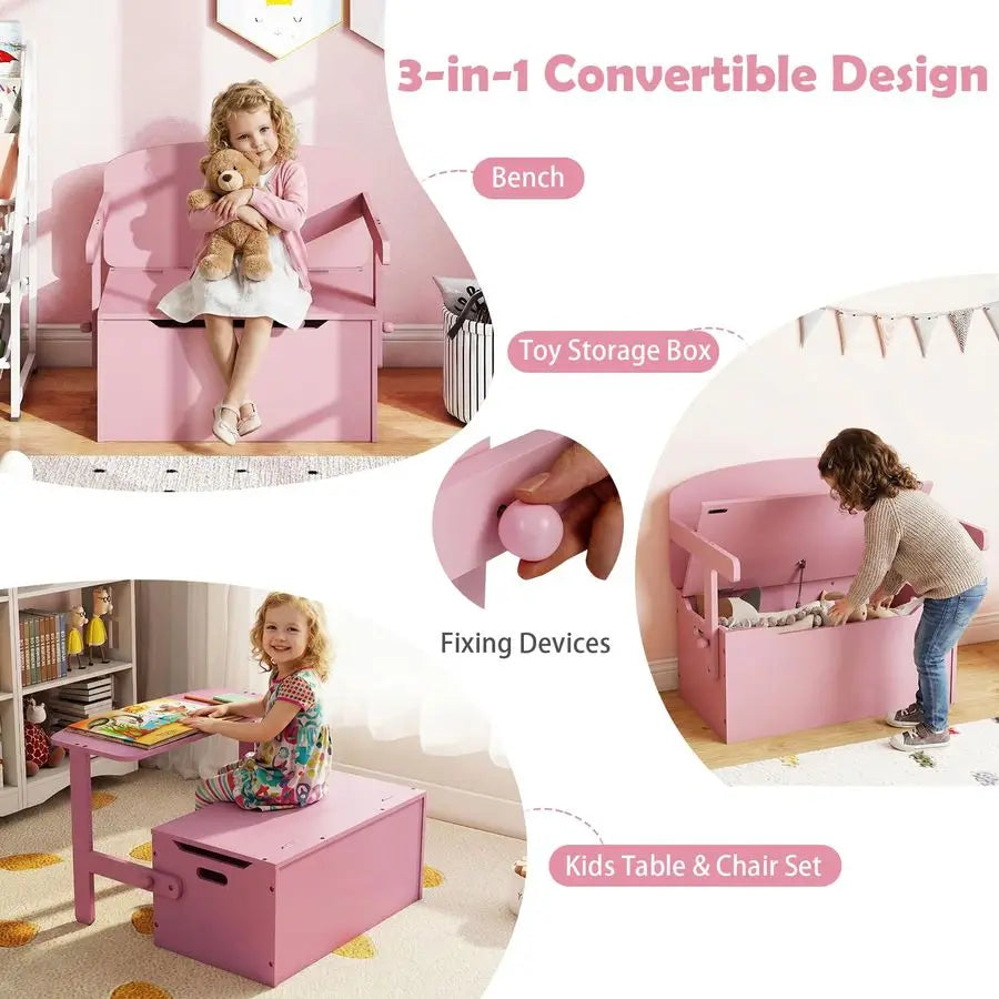 2 in 1 Toddler Table and Chair Set Convertible Storage Bench Toy Box