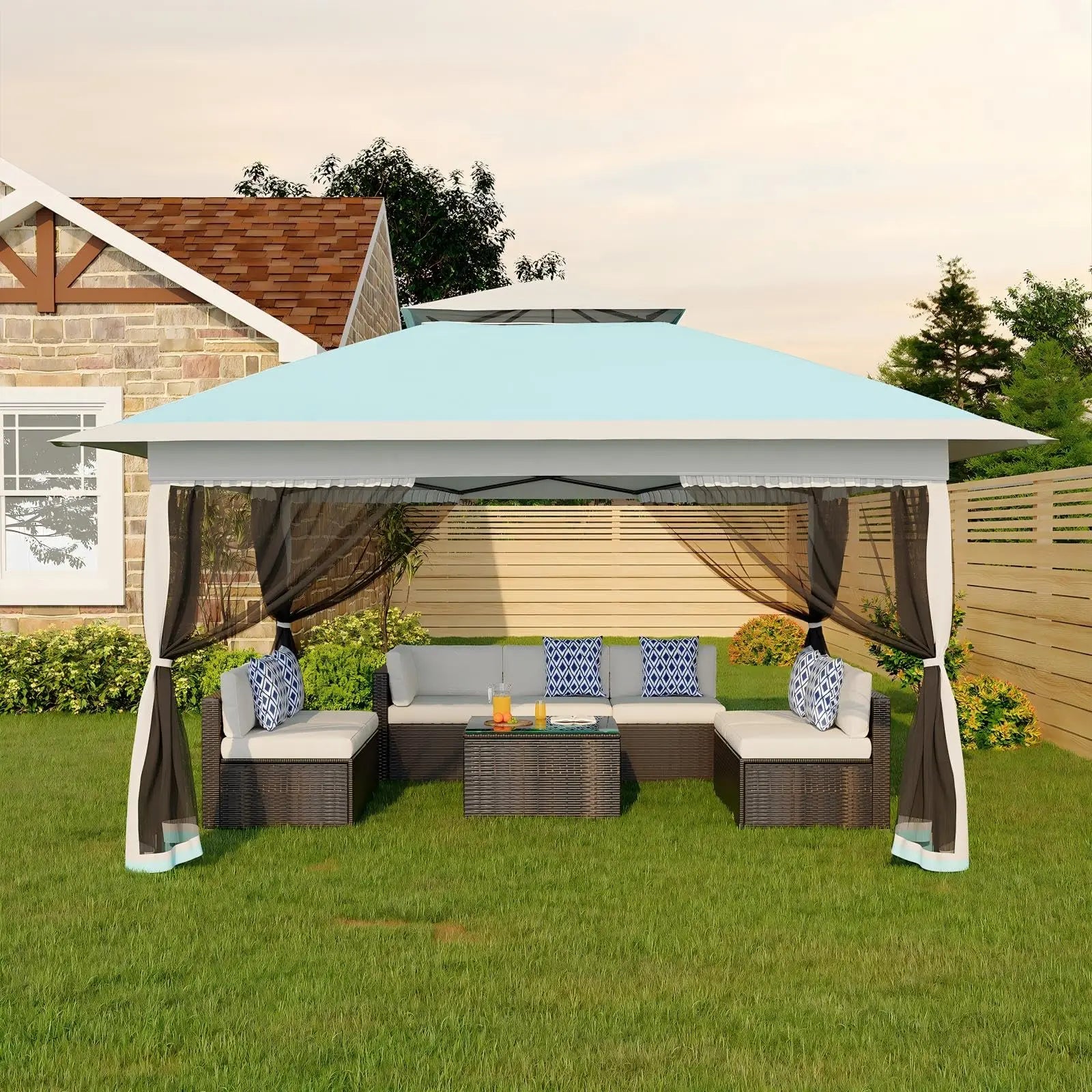 3 x 3m Heavy Duty Pop Up Canopy Gazebo with 4 Removable Mosquito Net Sidewalls Waterproof Sun Shelter for Camping and Outdoor Events