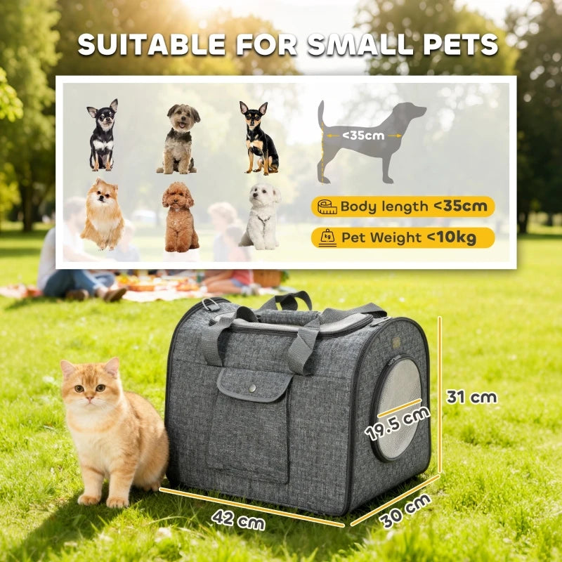 Soft Sided Cat Carrier Bag Foldable Pet Carrier with Shoulder Strap and Removable Mat Up to 10kg Dark Grey