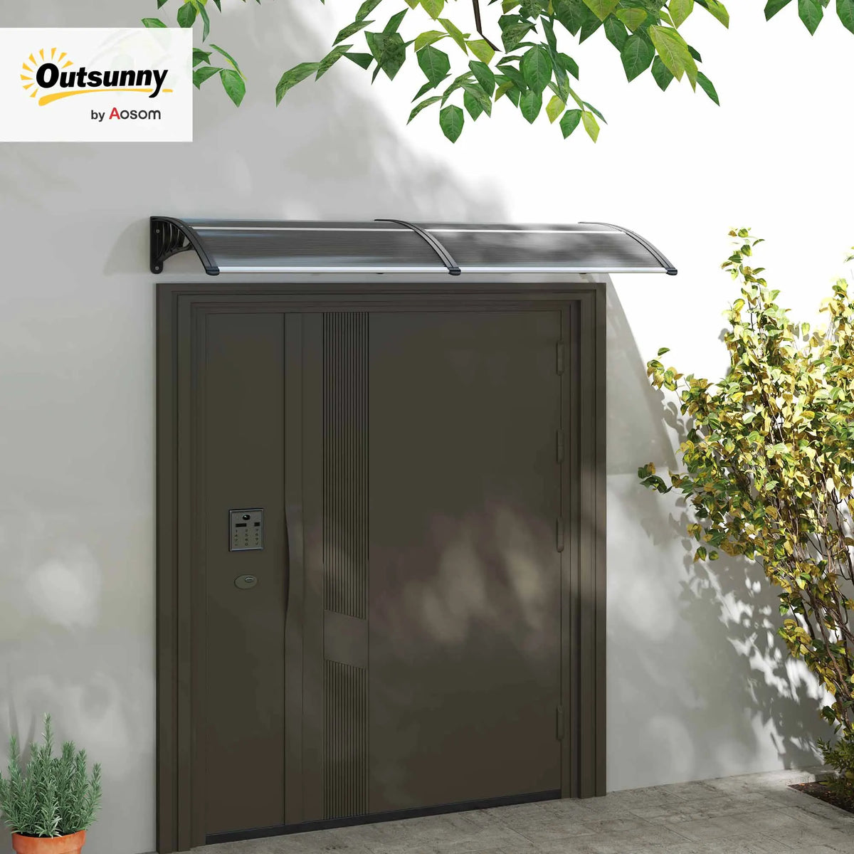 Door Canopy Awning 196 x 75cm, Polycarbonate Rain Shelter for Doors and Windows
