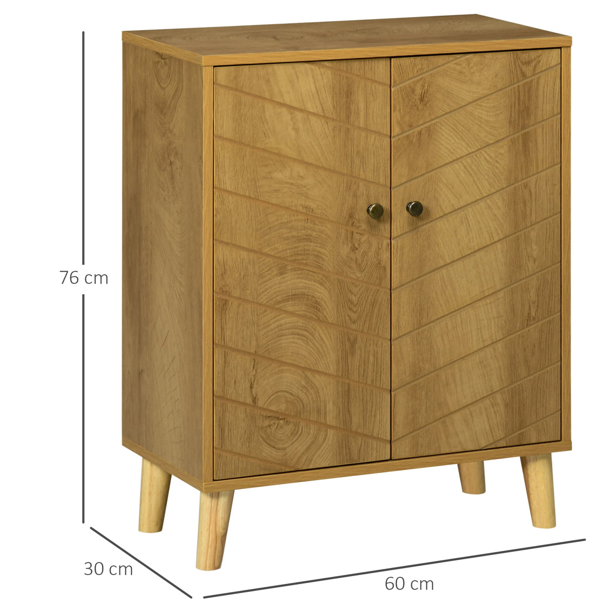 Sideboard Storage Cabinet with Chevron Doors Middle Shelf 4 Wooden Legs MDF Wood Effect Natural