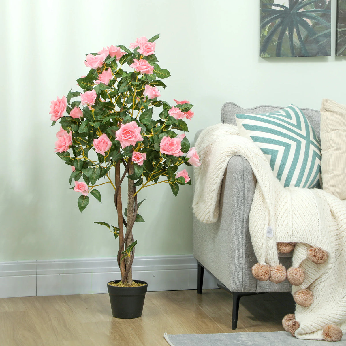 Set of 2 Artificial Rose Trees in Pot, Pink