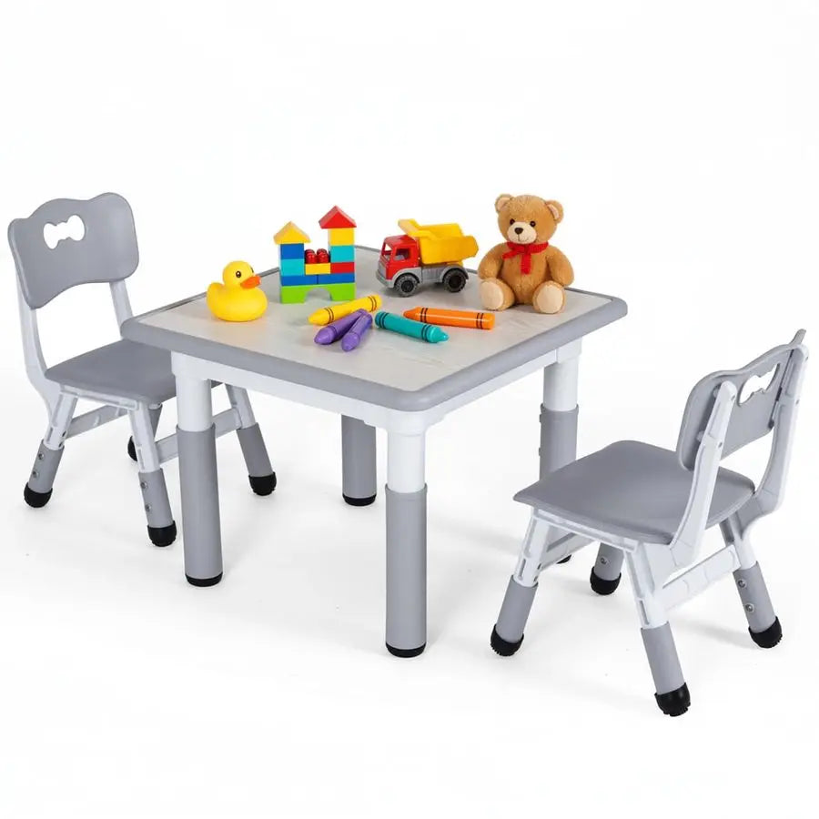 Kids Table and 2 Chairs Set Adjustable Height Children Study Play Set