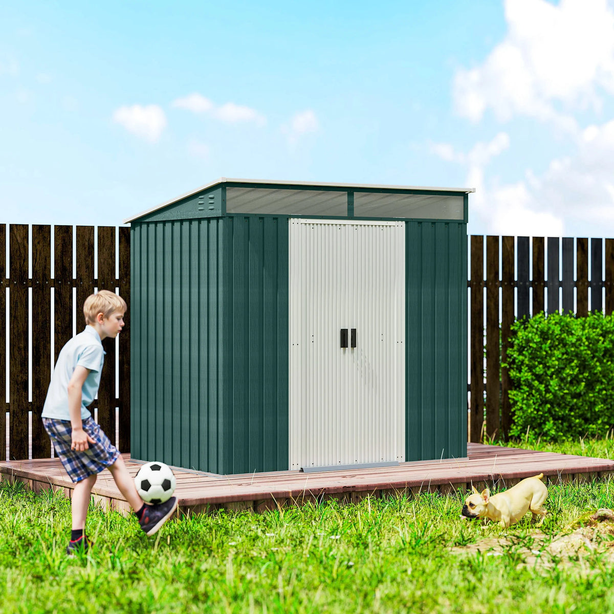 6.5 x 4ft Lockable Metal Garden Shed with Sliding Doors and Foundation Kit, Green