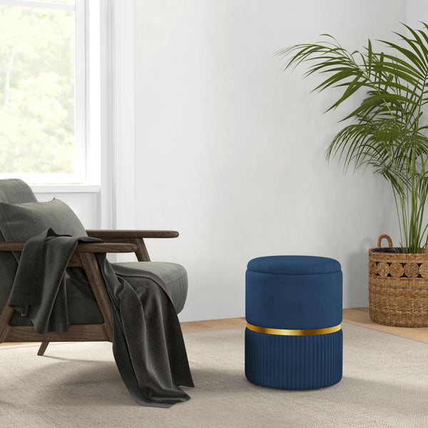 Round Storage Pouffe with Cushioned Top, Velvet-Feel Footstool with Hidden Storage