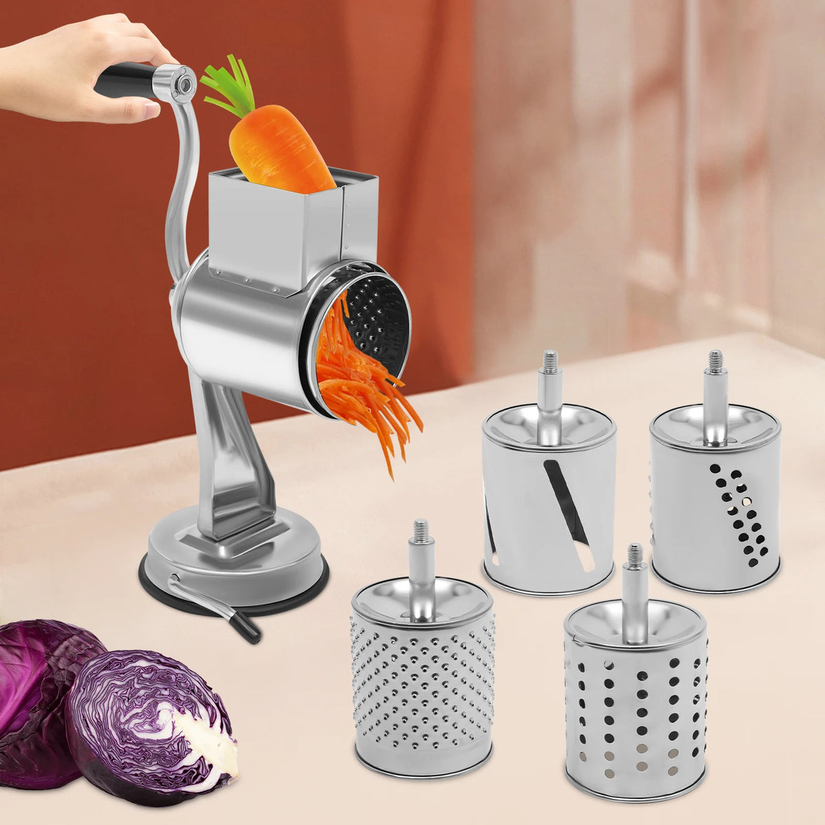 Rotary Cheese Grater with 5 Blades Manual Vegetable Slicer Nut Grinder Kitchen Tool
