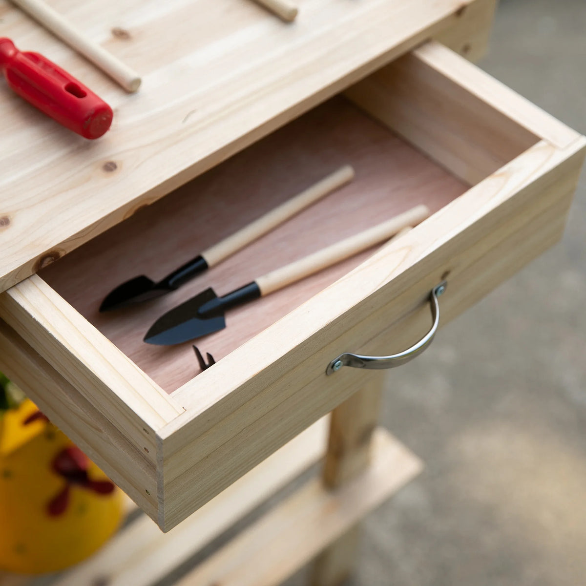Wooden Garden Potting Bench with Sink, Drawer and Wheels