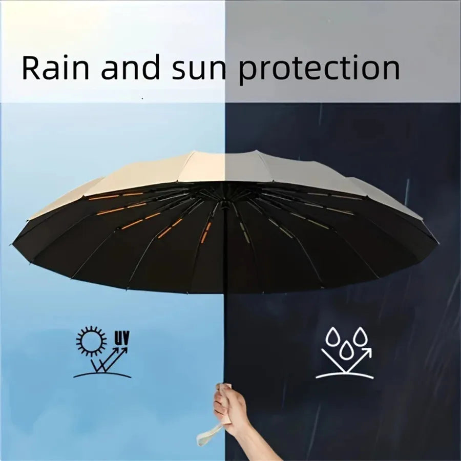 UPF 50+ Automatic Folding Umbrella, Compact Sun and Rain Travel Umbrella, Black