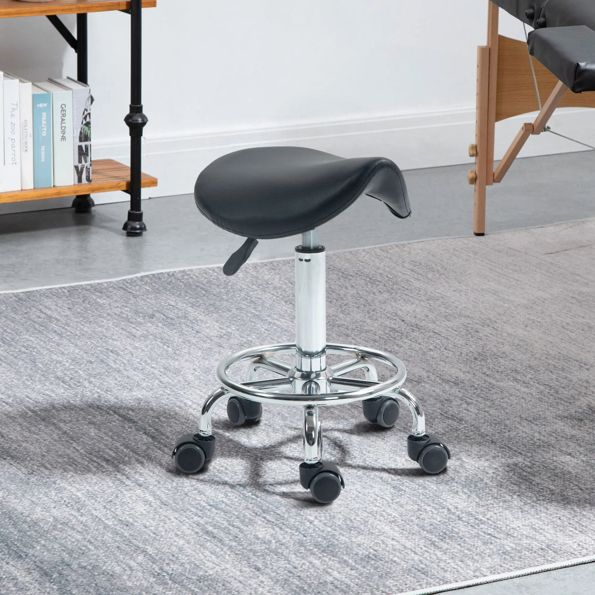 Saddle Chair, Rolling Salon Stool for Massage, Spa, Clinic and Beauty, Black