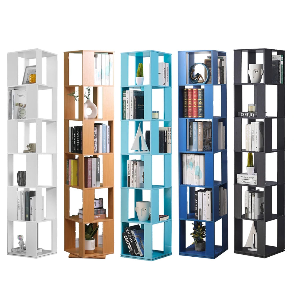 190cm Rotatable 6-Tier Slim Bookcase Corner Shelf | Freestanding Wooden Display Cabinet for Living Room Bedroom
