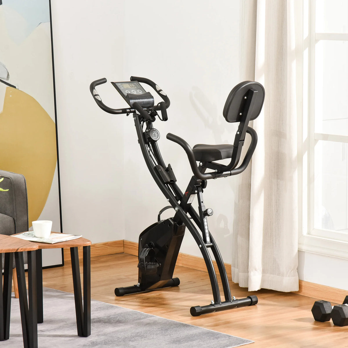 2-in-1 Folding Exercise Bike with 8-Level Magnetic Resistance and Arm Resistance Bands