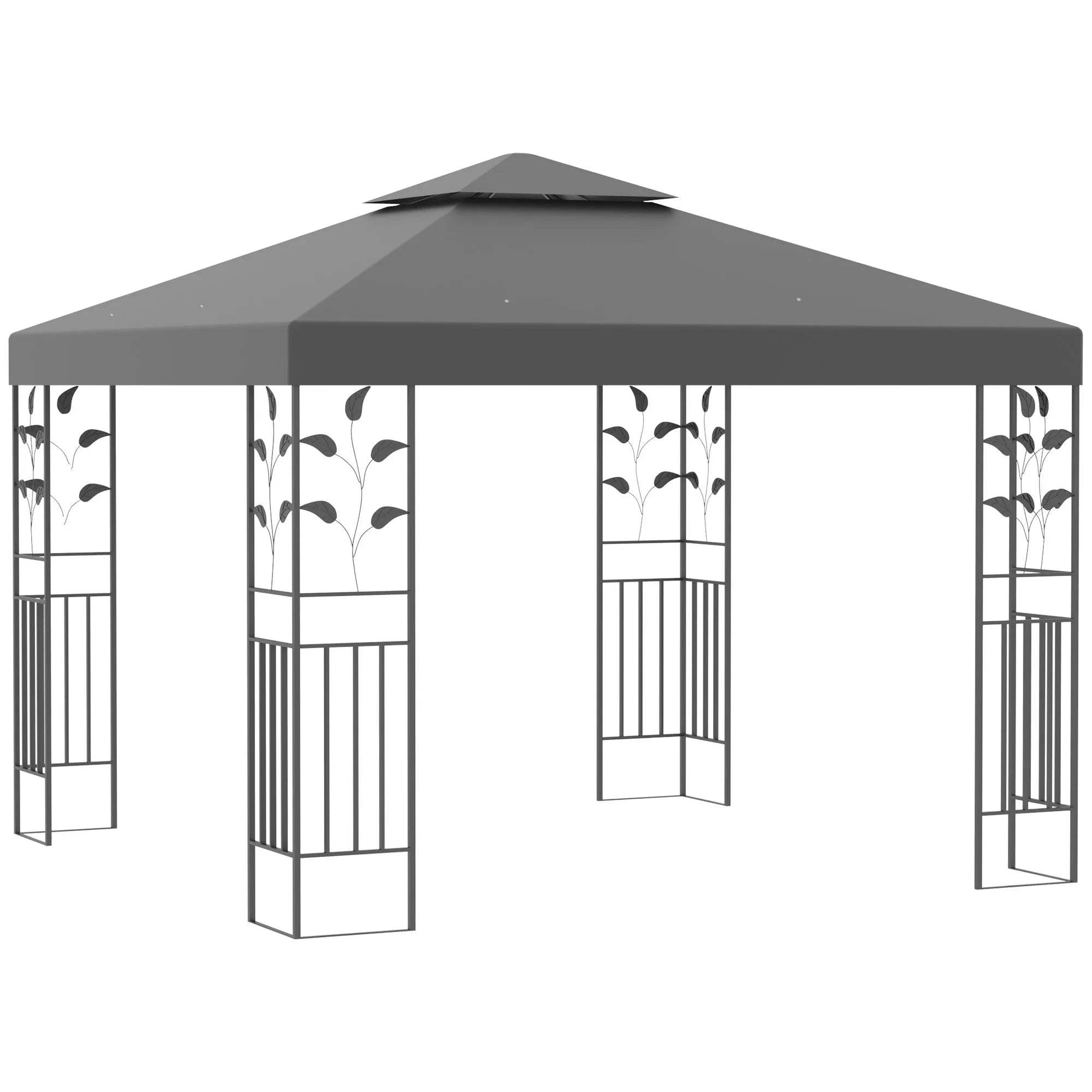 3 x 3m Garden Gazebo Pavilion with Decorative Cut-Out Frame, 2-Tier Roof and UV-Resistant Canopy