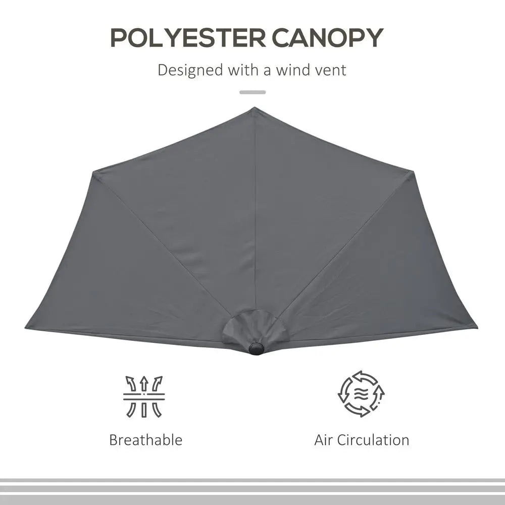 3m Half Parasol, Semi Round Umbrella with Metal Frame, Crank Handle for Balcony, Garden