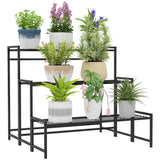 3 Tier Metal Plant Stand Ladder Shelf 75x70x66cm 75kg Capacity Indoor Outdoor Garden Black