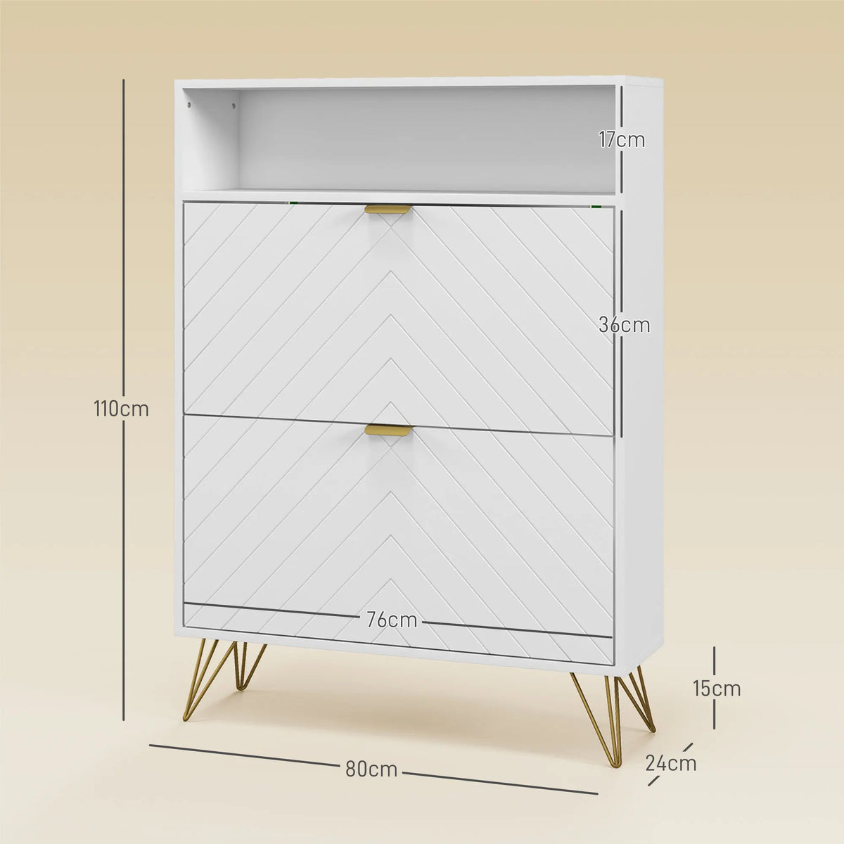 Narrow Shoe Cabinet with 2 Flip Drawers and Open Shelf, Holds 12 Pairs, 80 x 24 x 110 cm