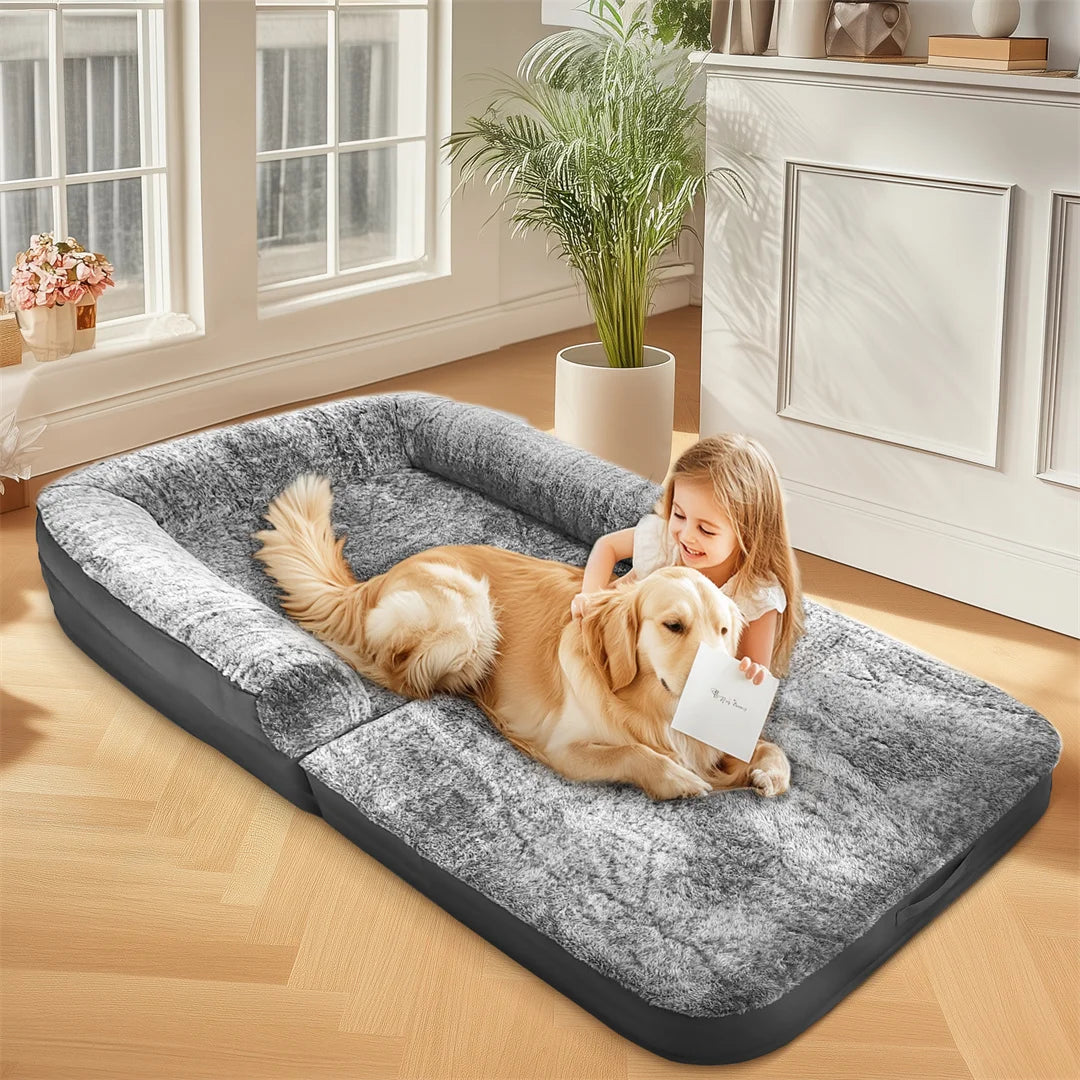 180cm Human Size Giant Dog Bed Calming Plush Orthopedic Foldable Waterproof for Winter Warmth