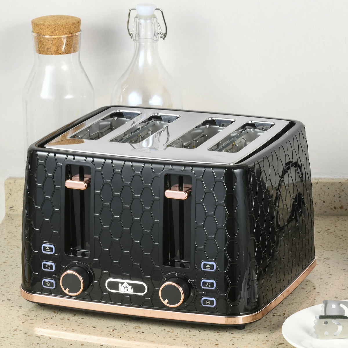 4-Slice Toaster with 7 Browning Levels, 1600W, Honeycomb Design