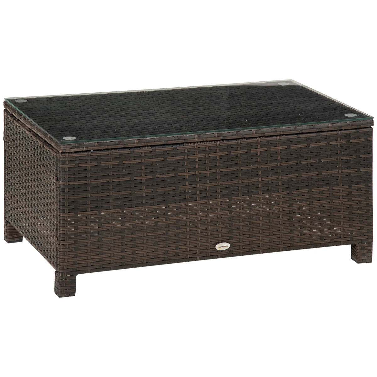 PE Rattan Garden Coffee Table Rectangular with Tempered Glass Top Metal Frame 39cm High Mixed Brown