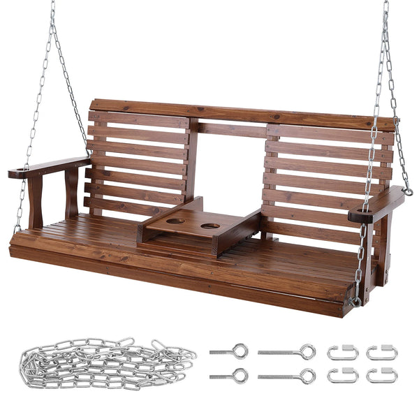 5FT Wooden Porch Swing Bench 880lbs Cedar Wood Steel Chains for Garden Courtyard Patio Outdoor