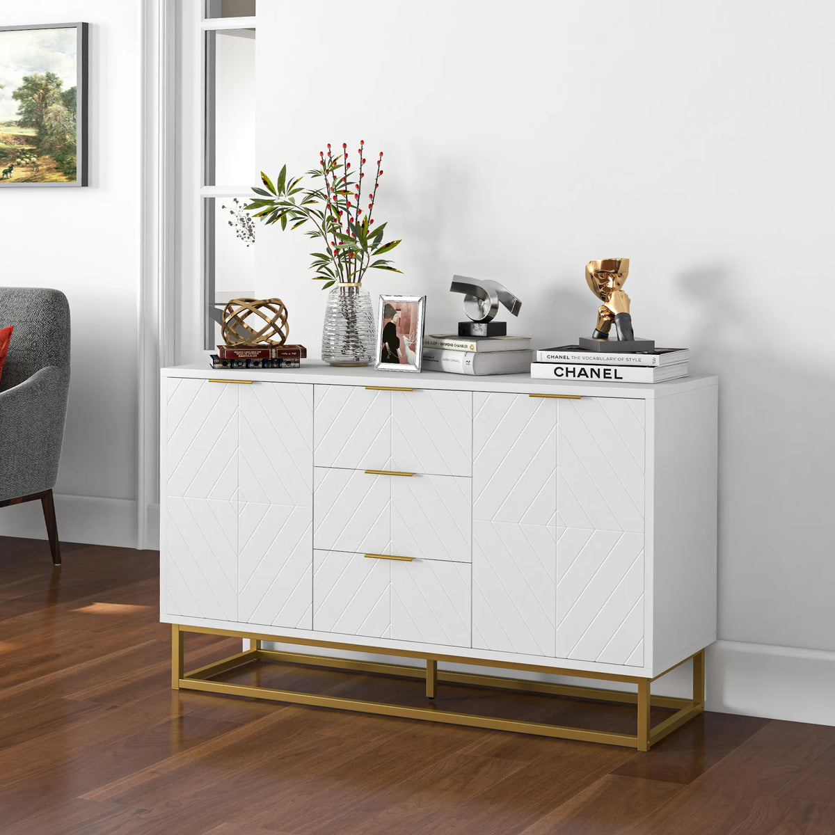 Modern Storage Cabinet, Freestanding Cupboard Dresser with 3 Drawers